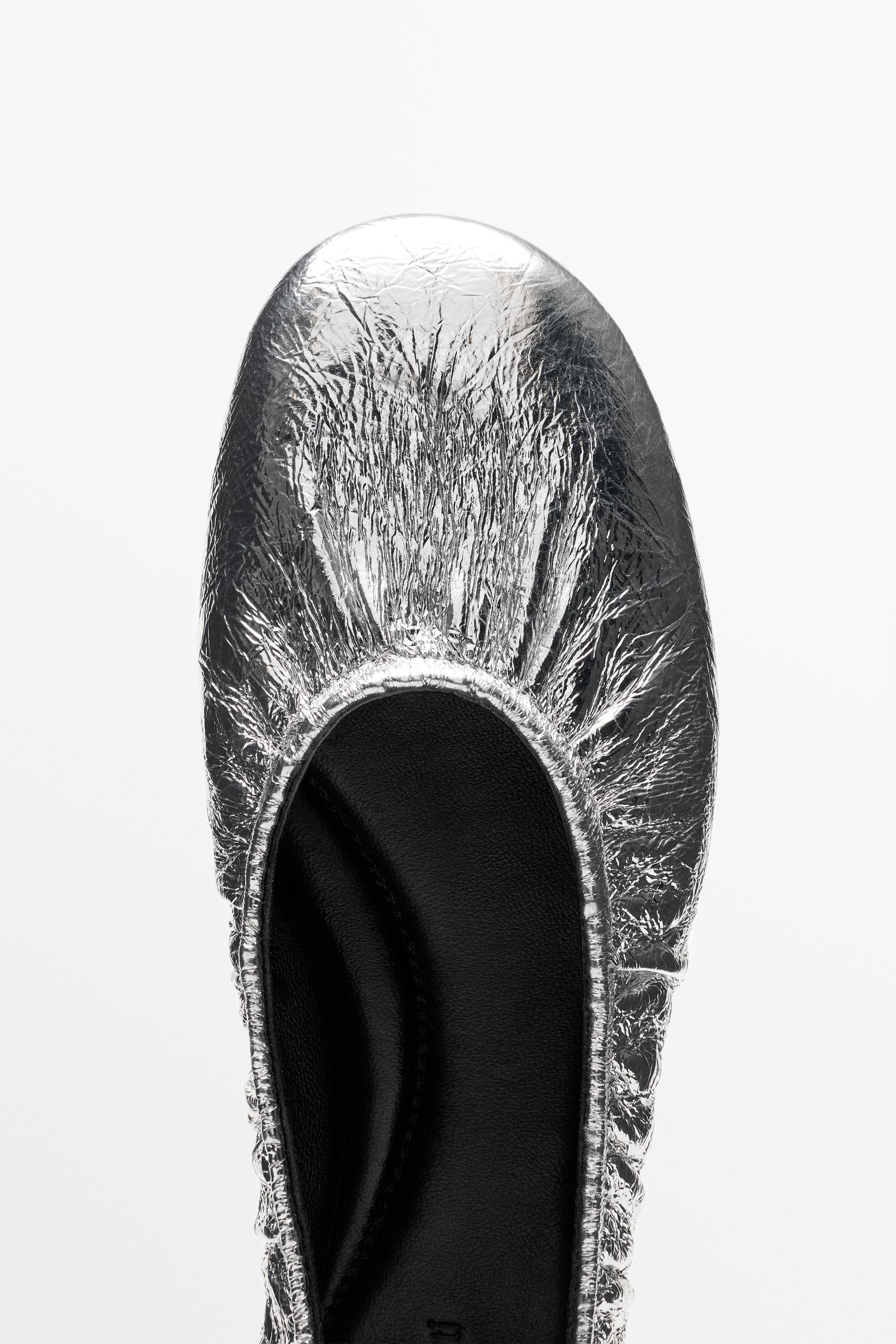Metallic leather ballet flats